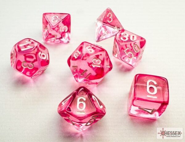 Translucent Pink/White Mini Polyhedral 7-Die Set